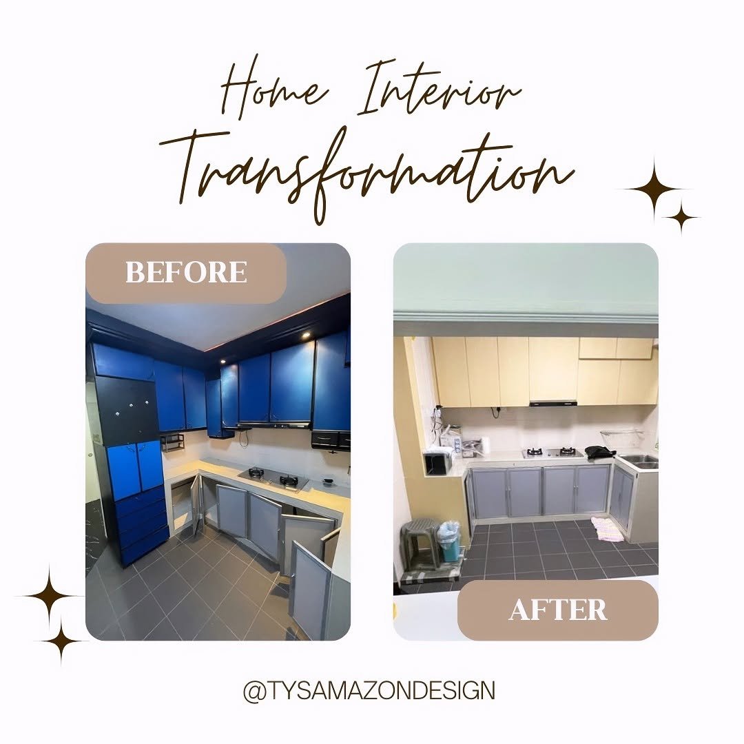 Before and after kitchen renovation — dark cabinets refreshed to bright cream