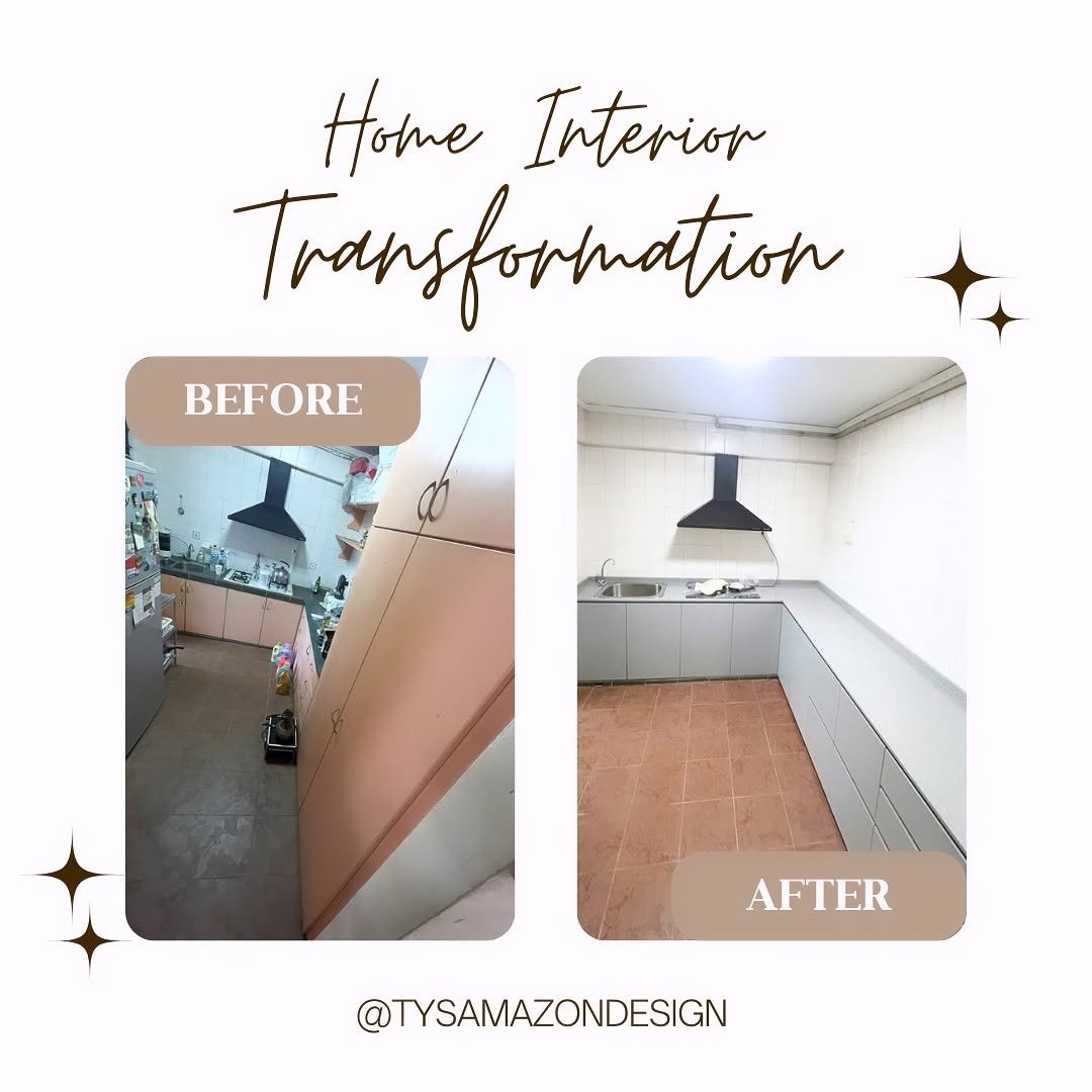 Before and after kitchen renovation with fresh cabinets and tiling