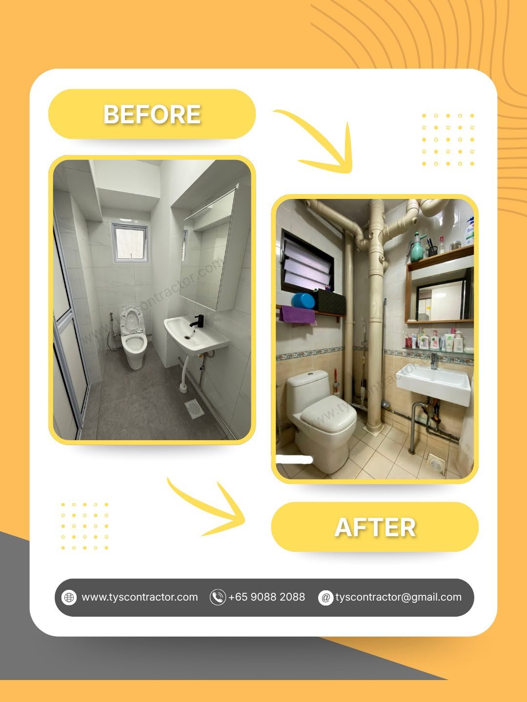 Before and after HDB bathroom renovation