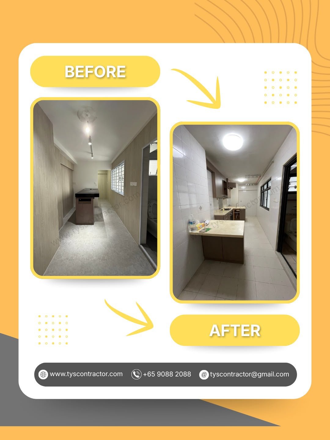 Before and after HDB kitchen renovation